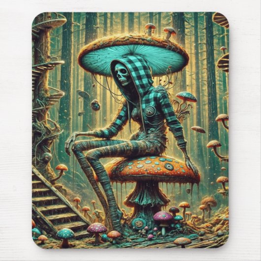 Cyberpunk Mushroom Skelly Mousepad Muismat (Voorkant)