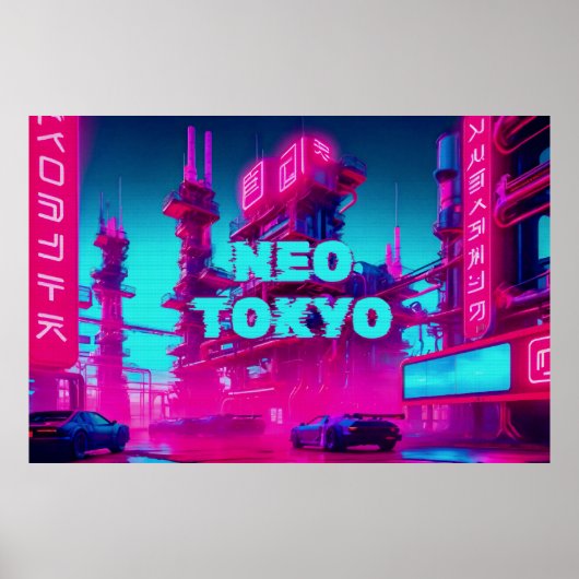Cyberpunk Neo Tokyo Synthwave Street Sci-Fi Poster (Voorkant)