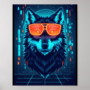 Cyberpunk Neon Alpha Wolf Portret Gaming Muur Kuns Poster