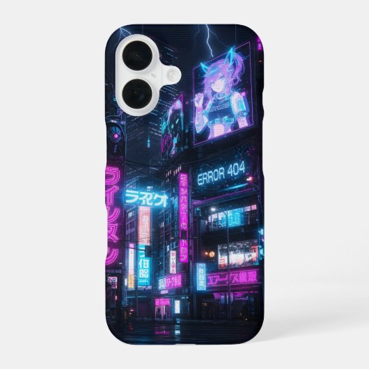 Cyberpunk Neon Anime Girl Glitch Phone Case iPhone 16 Hoesje (Achterkant)