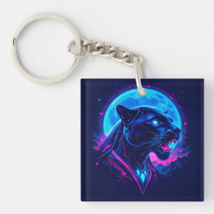 Cyberpunk Neon Black Panther Sleutelhanger