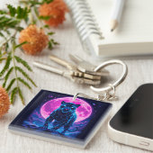 Cyberpunk Neon Black Panther Sleutelhanger (Voorkant Rechts)