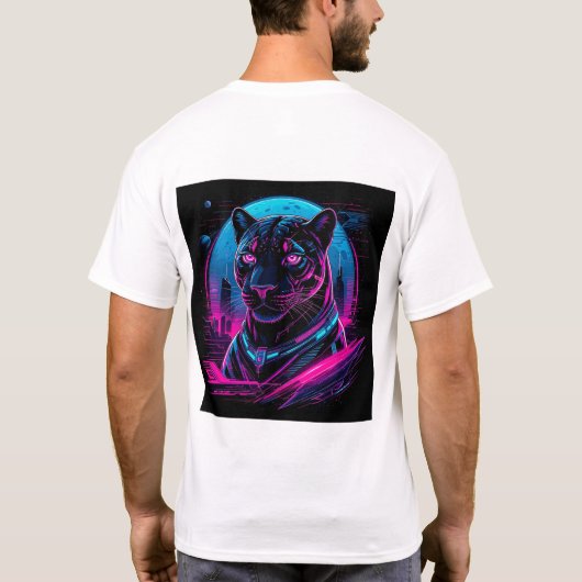 Cyberpunk Neon Black Panther T-shirt (Achterkant)