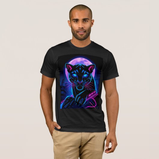 Cyberpunk Neon Black Panther T-shirt (Voorkant volledig)