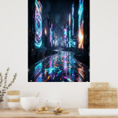 Cyberpunk Neon City Future Road Poster (Keuken)