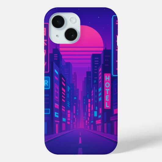 Cyberpunk Neon City iPhone 15 Hoesje – Vaporwave S (Achterkant)