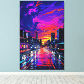 Cyberpunk Neon Cityscape Canvas Afdruk (Insitu (Houten vloer))