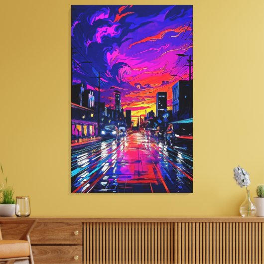 Cyberpunk Neon Cityscape Canvas Afdruk (Insitu (Woonkamer))