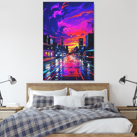 Cyberpunk Neon Cityscape Canvas Afdruk (Insitu (Slaapkamer))