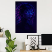 Cyberpunk Neon Girl Portrait – Futuristic Sci-Fi Poster (Thuiskantoor)