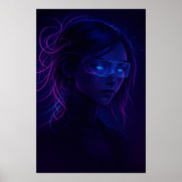 Cyberpunk Neon Girl Portrait – Futuristic Sci-Fi Poster