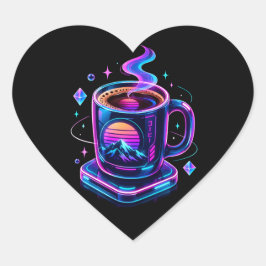 Cyberpunk Neon Koffiekopje Esthetische Ronde Stick Hart Sticker