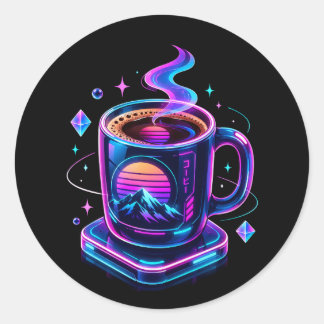 Cyberpunk Neon Koffiekopje Esthetische Ronde Stick Sticker