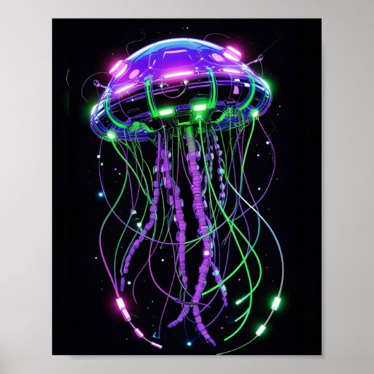 Cyberpunk Neon Kwallen kunst Poster (Voorkant)