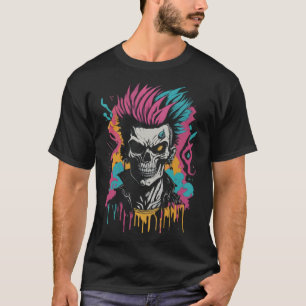 Cyberpunk Neon Punk Rock Mohawk Schedel Verfspatte T-shirt