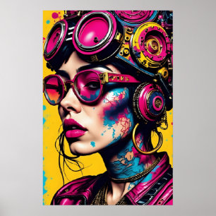 Cyberpunk Neon Rebel – futuristische streetwear ar Poster