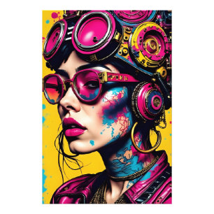 Cyberpunk Neon Rebel – Futuristische Streetwear Ku Foto Afdruk