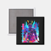 Cyberpunk neon samurai Japanse kunst Magneet (Voorkant / Achterkant)
