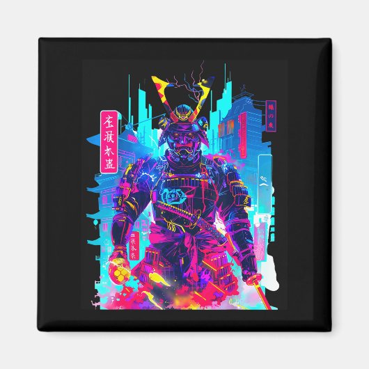 Cyberpunk neon samurai Japanse kunst Magneet (Voorkant)