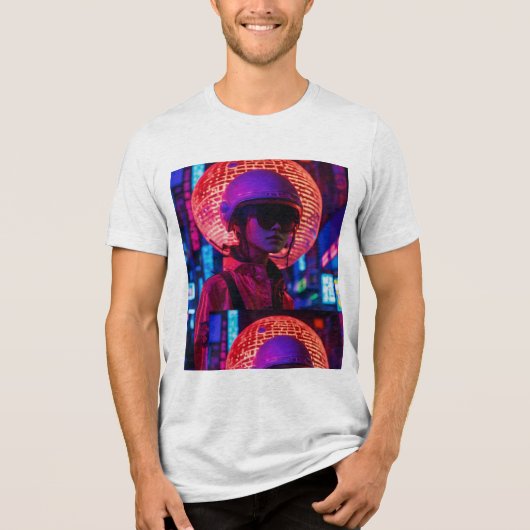 Cyberpunk Neon Samurai T-shirt॥ Tri-Blend Shirt (Voorkant)