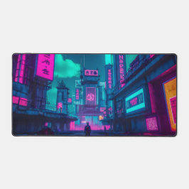 Cyberpunk Neon Stad Gamer Bureaublad Opstelling Bureaumat