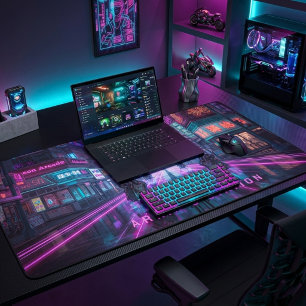 Cyberpunk Neon Stad Nacht Esthetisch Gamen Bureaumat