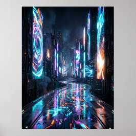 Cyberpunk Neon Stad Toekomstige Weg Poster