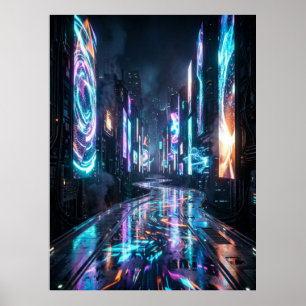 Cyberpunk Neon Stad Toekomstige Weg Poster