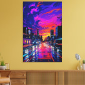 Cyberpunk Neon Stadslandschap Canvas Afdruk (Insitu (Woonkamer))