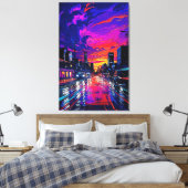 Cyberpunk Neon Stadslandschap Canvas Afdruk (Insitu (Slaapkamer))