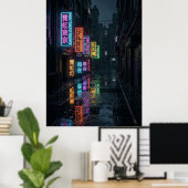 Cyberpunk Neon Steeg Regen Tokio Poster (Thuiskantoor)