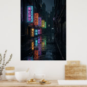 Cyberpunk Neon Steeg Regen Tokio Poster (Keuken)