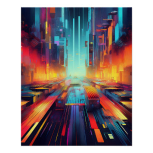 Cyberpunk Neon Street - futuristische sci-fi stads Perfect Poster