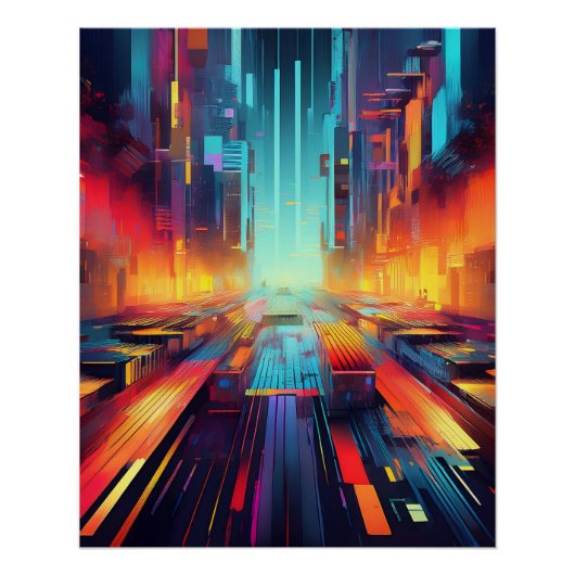 Cyberpunk Neon Street - futuristische sci-fi stads Perfect Poster (Voorkant)