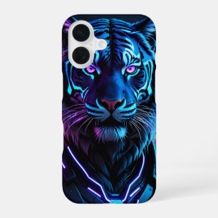 Cyberpunk Neon Tiger met futuristische stad iPhone 16 Hoesje