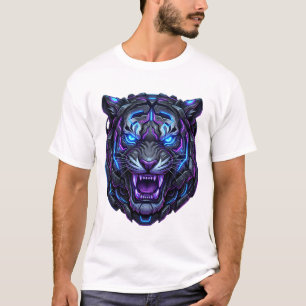 Cyberpunk Neon Tijger Hoofd Cyborg Mech Robot Bees T-shirt
