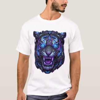 Cyberpunk Neon Tijger Hoofd Cyborg Mech Robot Bees T-shirt