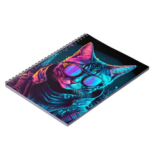 Cyberpunk neon twilight katbril zwart notitieboek (Linkerzijde)