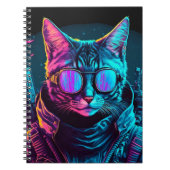Cyberpunk neon twilight katbril zwart notitieboek (Voorkant)