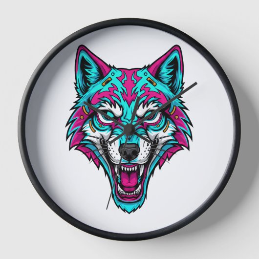 Cyberpunk Neon Wolf - Synthwave Robotdier (Voorkant)