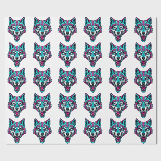 Cyberpunk Neon Wolf - Synthwave Robotdier Cadeaupapier (Vlak)