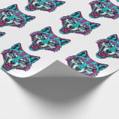 Cyberpunk Neon Wolf - Synthwave Robotdier Cadeaupapier (Hoek)