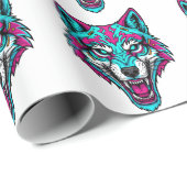 Cyberpunk Neon Wolf - Synthwave Robotdier Cadeaupapier (Rol Hoek)