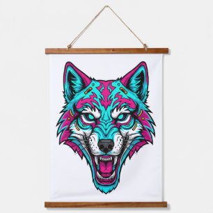 Cyberpunk Neon Wolf - Synthwave Robotdier Hangend Wandkleed
