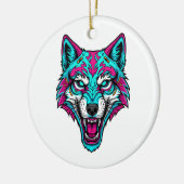 Cyberpunk Neon Wolf - Synthwave Robotdier Keramisch Ornament (Links)