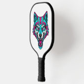 Cyberpunk Neon Wolf - Synthwave Robotdier Pickleball Paddle (Links)