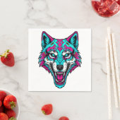 Cyberpunk Neon Wolf - Synthwave Robotdier Servet (Insitu)