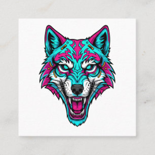 Cyberpunk Neon Wolf - Synthwave Robotdier Vierkante Visitekaartje