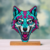 Cyberpunk Neon Wolf - Synthwave Robotic Animal Acryl Bord (Neutraal)