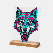 Cyberpunk Neon Wolf - Synthwave Robotic Animal Acryl Bord (Hoek)